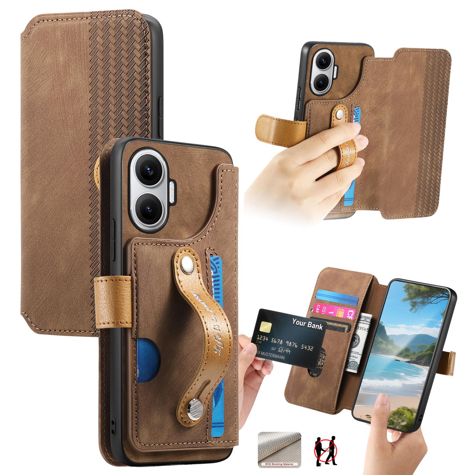 

For Xiaomi Redmi Turbo 4 Pro 5G Case Wallet Retro Leather Phone Cover with Wristband Kickstand Brown