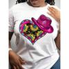 Europeisk Storlek Plus Size, 1 st Dam Western Cowgirl Grafisk T-shirt - Hjärta Leopardmönster & Solros Cowboyhatt Design