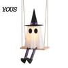 Decorative Gauze Ghost Set Halloween Hanging Swinging Decoration, Spooky Light Up Swing Scene Props with Witch Hat for Outdoor Yard,