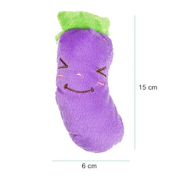 Ding Dong Pet Dog Toy Stuffed Carrot 8 x 16 cm + Banana 7 x 15 cm + Eggplant 6 x 15 cm + Tomato 7 x 10 cm, mixed colors, 1 set