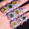 Platinbeschichteter Moissanit Quadratischer Cluster Ring für Damen Prinzessschliff Verlobungsring Simulierte Diamanten