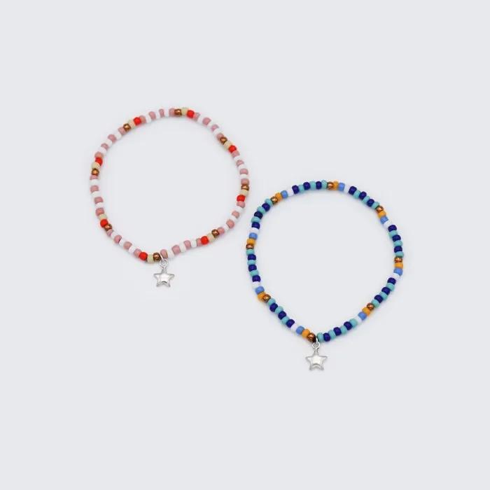 Bonbo Silver Star Charm Nouveau Color Bead Bracelet