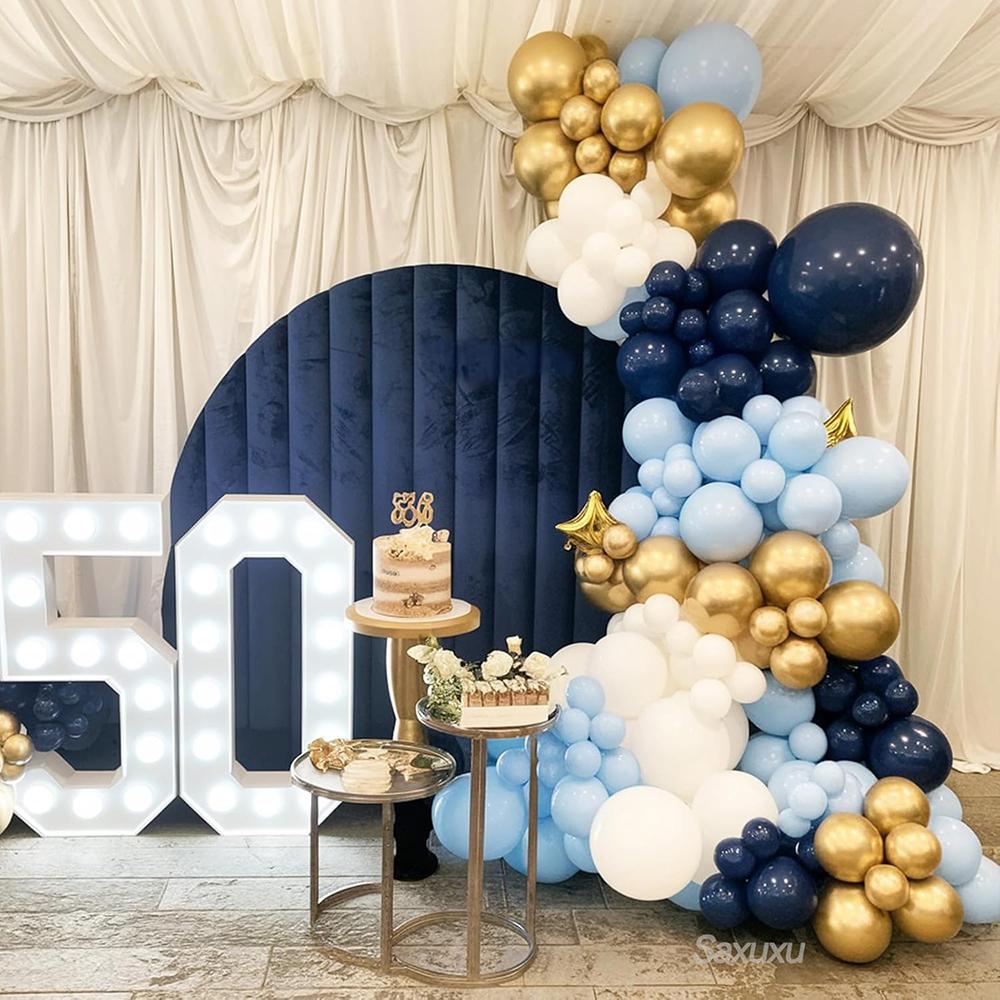 Königsblauer Ballonbogen-Bausatz, Babyblau, Goldkonfetti-Ballongirlande, Dekoration für Geburtstagsfeiern, Babypartys, Hochzeitsjubiläen