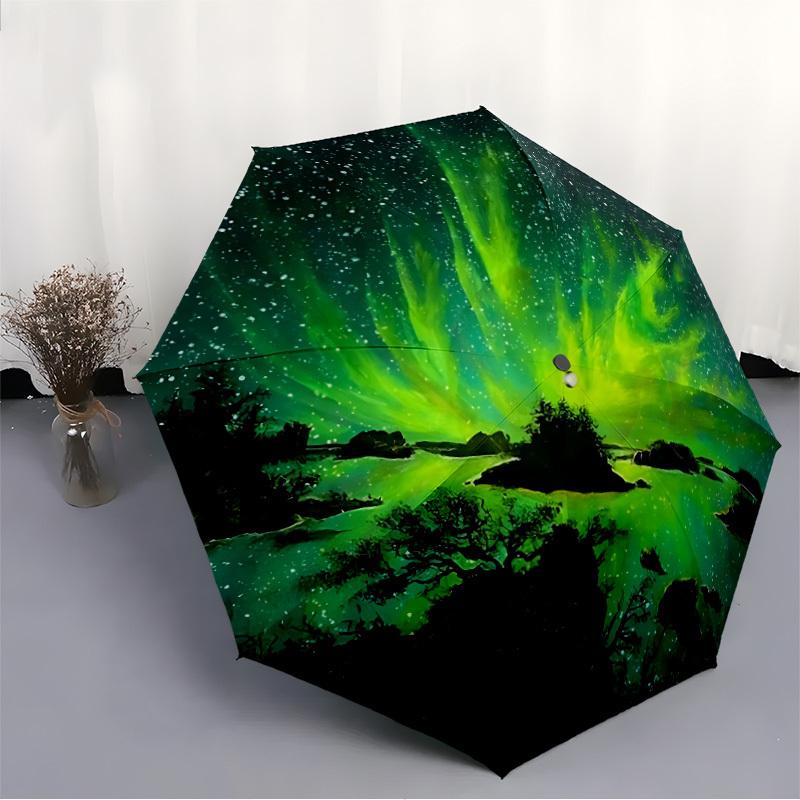 1pc Aurora Landscape Automatic Folding Umbrella, Sturdy And Durable Automatic Folding Umbrella with 8 Ribs, Convenient for Outdoor Use059