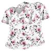 Top Medico a V con Stampa Floreale, Tasche, Spacchi Laterali, Manica Corta, Uniforme da Infermiera per Donna