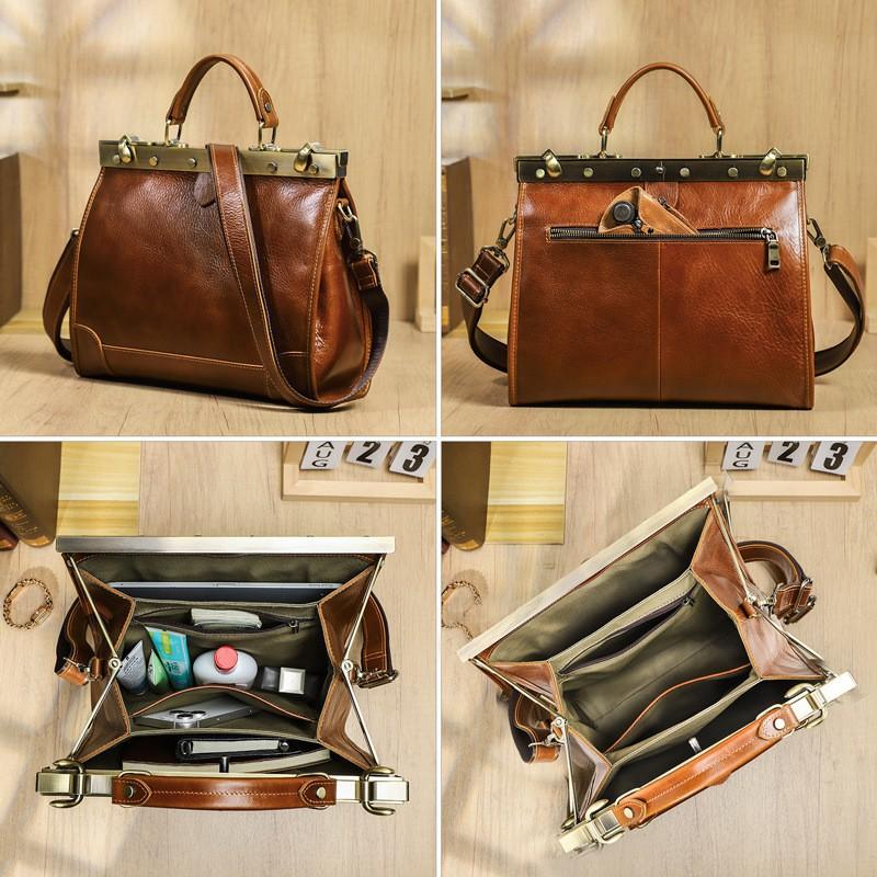Full-grain Top-layer Cowhide High-end Genuine Leather Women's Bag With Multiple Compartments Large Capacity Hand-held High-light Luxury
