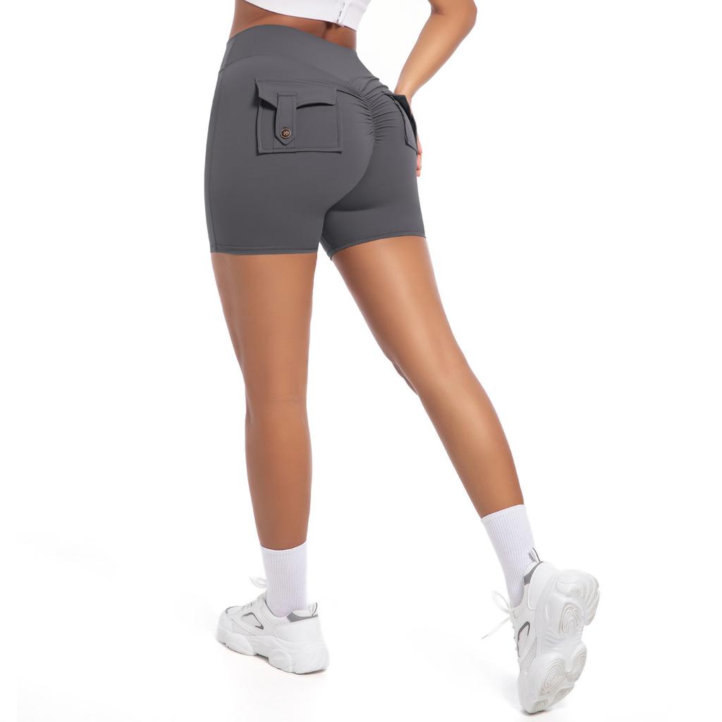 New Peach Hip Workwear Tight Shorts For Women, High Waisted Elastic Hip Lifting Button Yoga Pants, Quick Drying Running And Fitness Pants