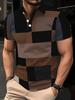 3D Printed Color-Block Shirt Men- Brown Black White Modern Casual Short Sleeve Button Top, Heat Transfer Fabric, Non-Breathable Spring and Summer