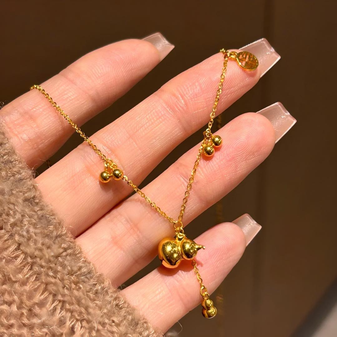 

Classic Chinese style Glossy and exquisite gourd necklace stereoscopic new in ethnic style tassel collar chain vintage jewelry 45cm золотой