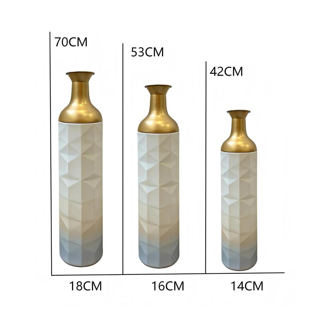 3 Pieces Tall Floor Vase Textured with Gilded Golden Detail Modern for Residential