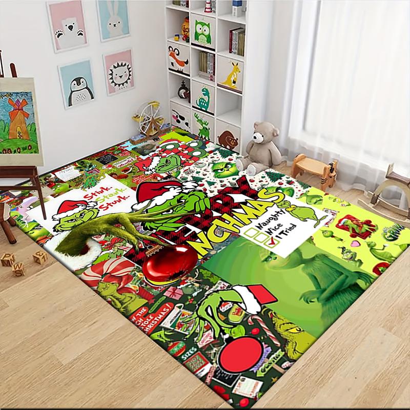 Grinch Christmas Collage Carpet Rug Soft Washable Antislip Home Living Room Sofa Mats Personalized Christmas Rug