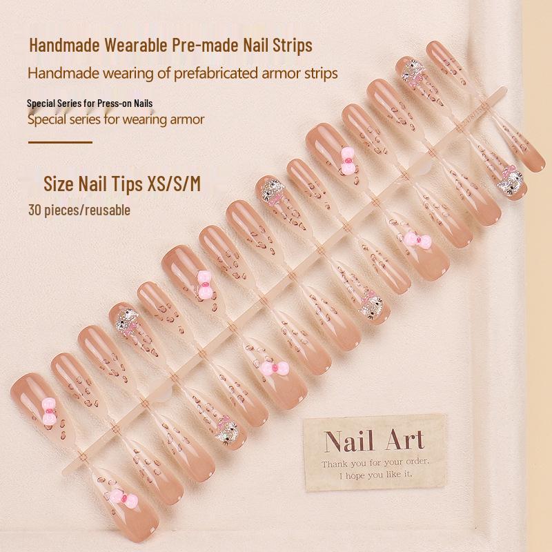 Xiaohongshu High-End Leopard Rhinestone Wearable Nail Art Stickers - Pre-Made Spicy Girl Style False Nail Strips