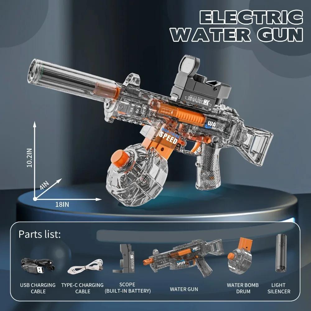 Simulated Flame UMP45 Electric Water Gun Large Capacity High Pressure Automatic Water Blaster Summer Outdoor Pool Toy