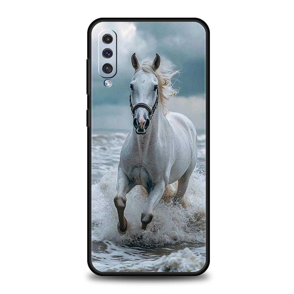 Phone Case For Samsung A56 A36 A26 A54 A52 A24 A14 A50 A70 A40 A06 A12 A22 A34 A42 A32 5G A04s A16 Cover White Horses Galloping