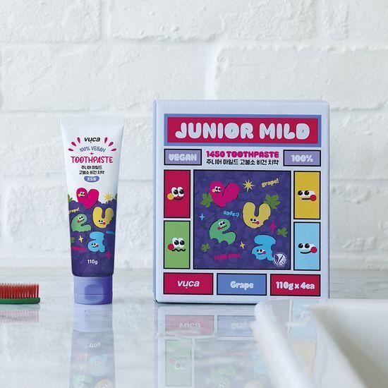 VUCA Junior Mild Breath Care Vegan Toothpaste Grape Flavor 110g (4 Pack) + 1 Junior Vegan Strawberry Free
