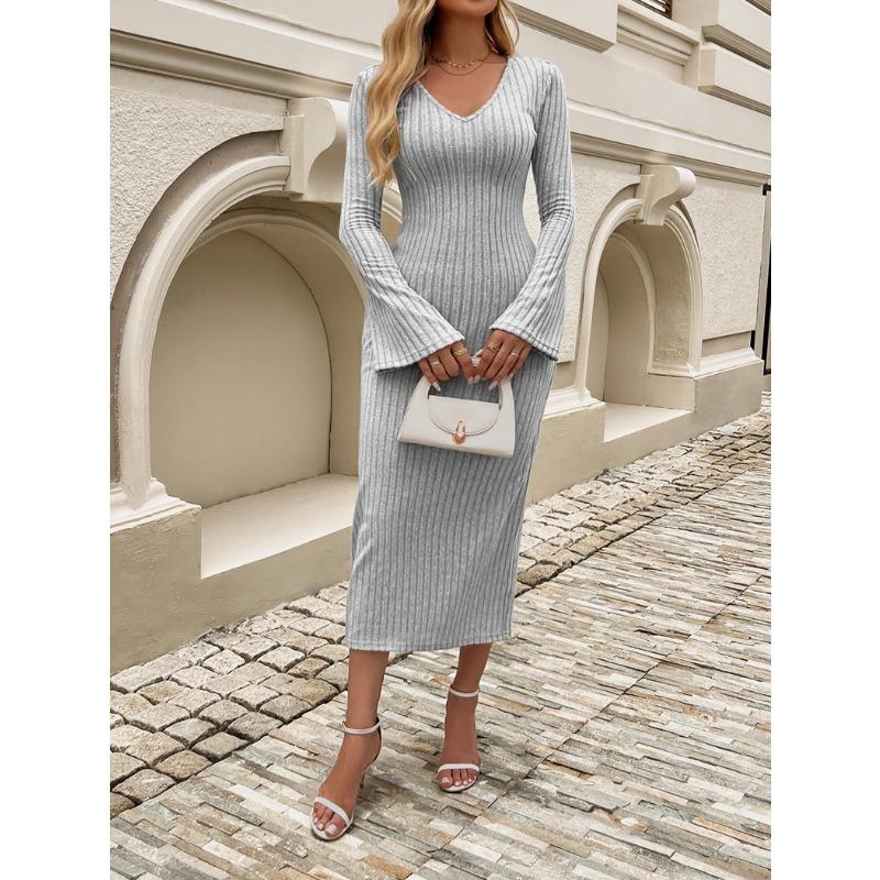 Women's Waist-closing V-neck Long-sleeved Hip-covered Dress