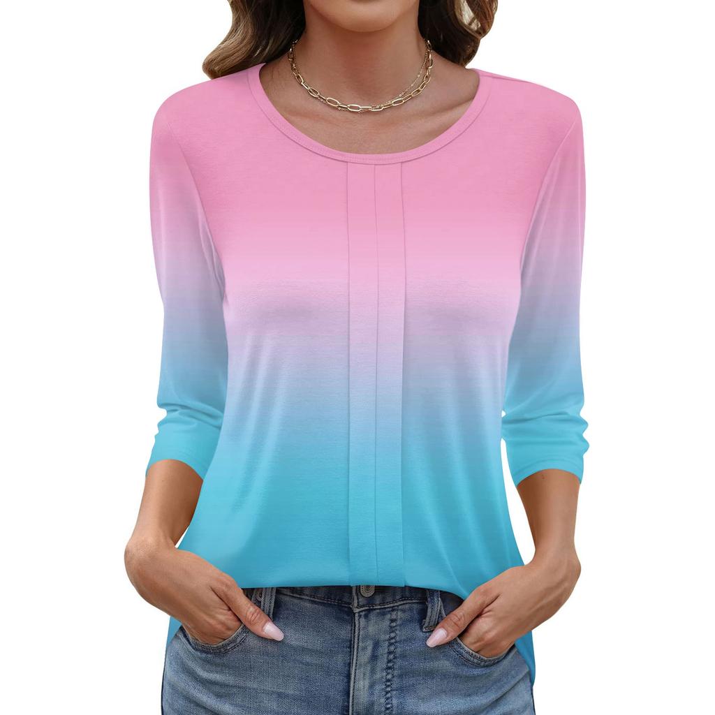 Modisches, lässiges Pullover-Oberteil mit Dreiviertelärmeln und bedrucktem Kragen für Damen