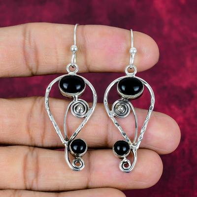 Boucles d'oreilles en argent sterling massif 925 avec onyx noir, bijoux en pierres précieuses faits à la main pour le Memorial Day