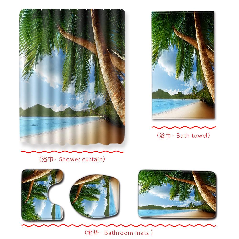 Beach Ocean Bathroom Shower Curtain Bath Towel Floor Mat Five-Piece Set Toilet Toilet Carpet Shower Foot Mat