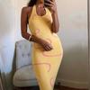Sexy Knitted Midi Dress Women Halter Neck Summer Yellow Sleeveless Dress Backless Party Beach Casual Sundress