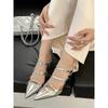 Pesstwei Designer Sexy Patent Leather  Pointed Toe Slippers Women Pumps Sandals Narrow Band Thin Heel Slingback Mules Shoes Size 40