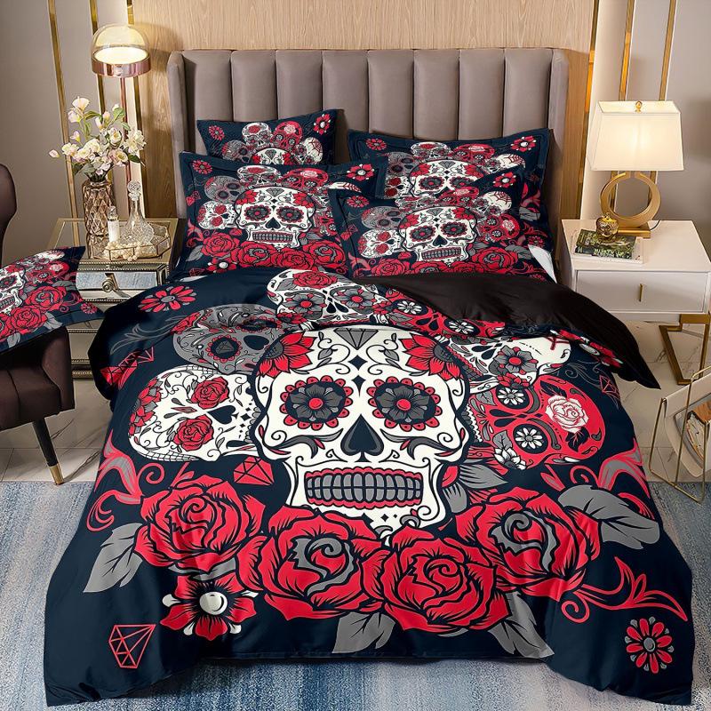 Set de trei piese 3D Textile de casă Lenjerie de pat Schelet Femeie frumoasă Imprimeu Husă de pilotă Cearșaf