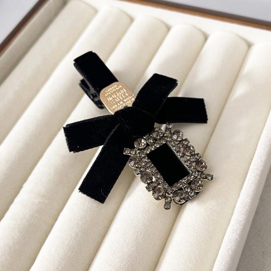 2Pcs Hairpin Velvet Bow Decor Hair Clip with Rhinestones Stable Clamping Force Bangs