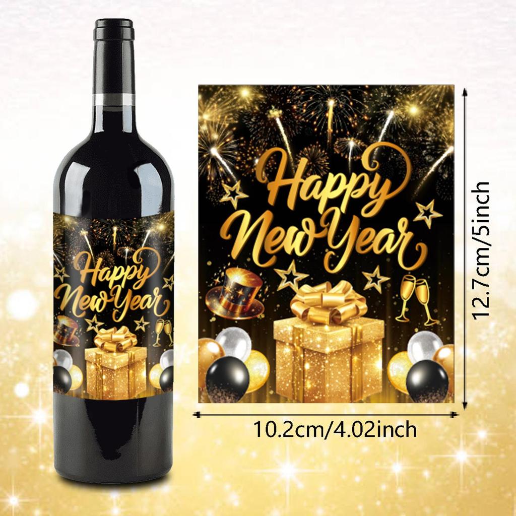 Happy New Year Wine Bottle Label Sticker 2026 Happy New Year Self-Adhesive Party Decoration Black Gold Beer Bottle Label Sticker