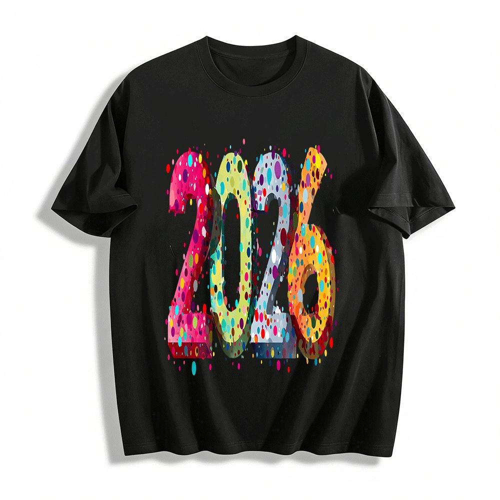 

2026 New Year Theme Splash Color Dot Print Casual Top Pure cotton T-shirt XXS