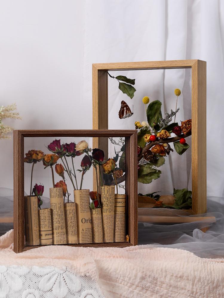 Dry flower photo frame DIY three-dimensional hollow frame Double sided dried roses eternal flowers placing dried flowers decor