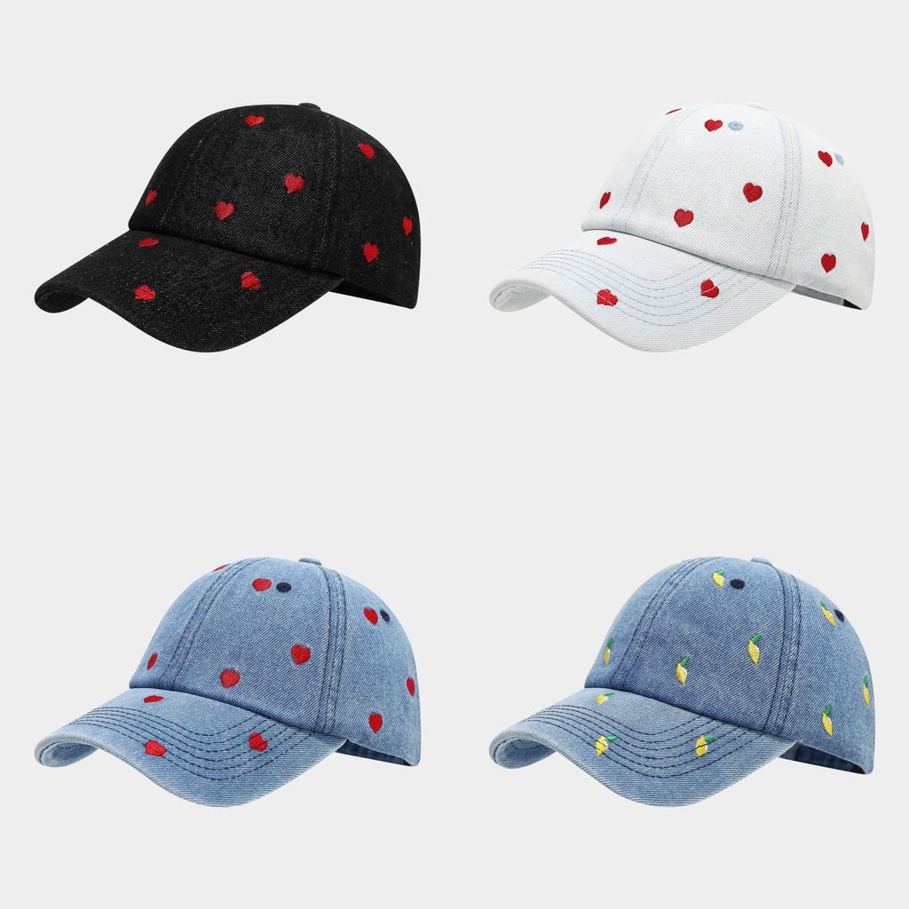 Love Heart Embroidered Denim Baseball Cap With Sun Protection For Casual Outdoor Wear
