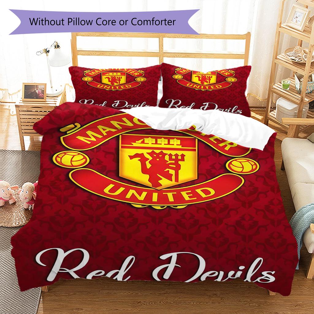 Man Utd Sängkläder Täcke Set Örngott Kuddfodral Heminredning Födelsedagspresent (1 * påslakan + 2 * örngott, utan kärna)