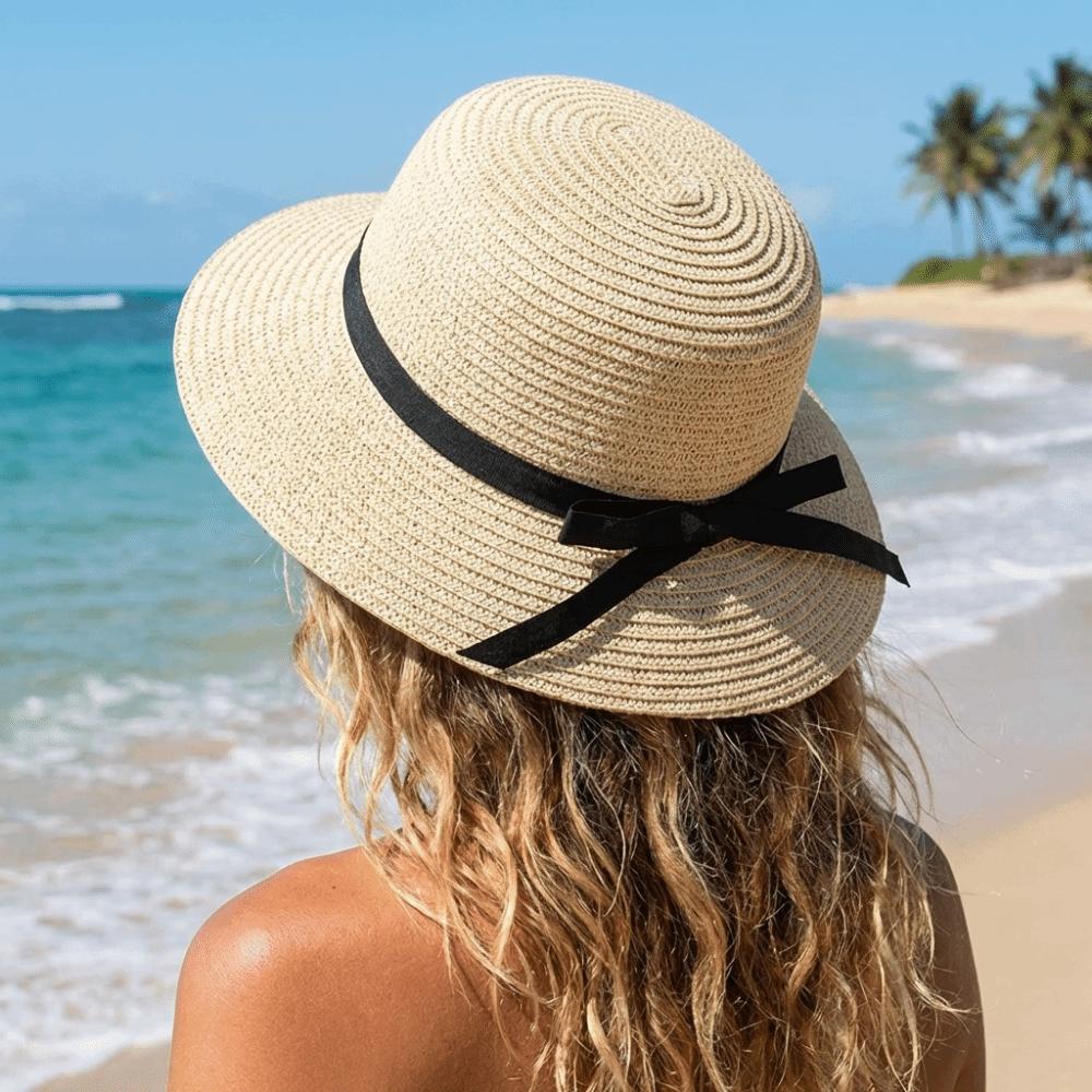 Large Straw Weave Sun Hat Bow Fisherman Hat Portable Sunscreen Bucket Hat  Outdoor