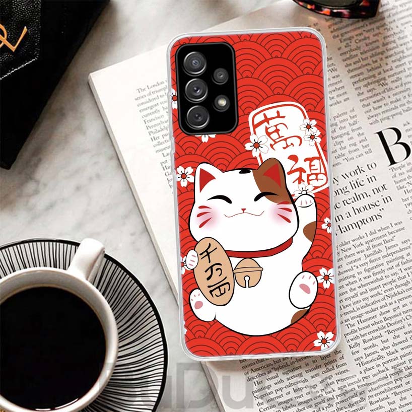 Lucky Cat Maneki Neko Japanese Cover For Samsung Galaxy A52 A42 A32 A22 A12 A02S Phone Case A50S A51 A41 A31 A21S A40 A30 A20E A