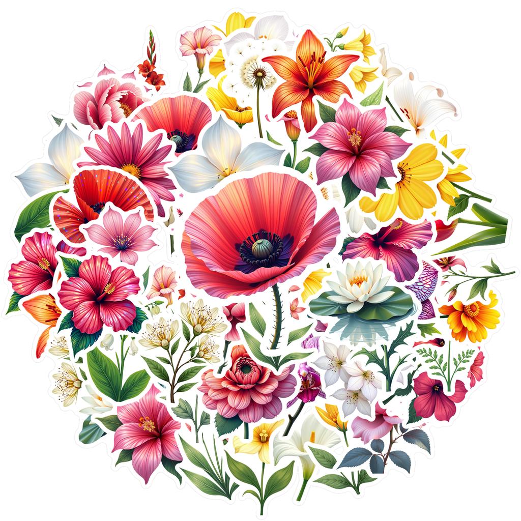 35-100pcs Natural Plant Flowers Stickers For Waterproof Diy Decorative Stickers For Mobile Phone Case Luggage Skateboard
