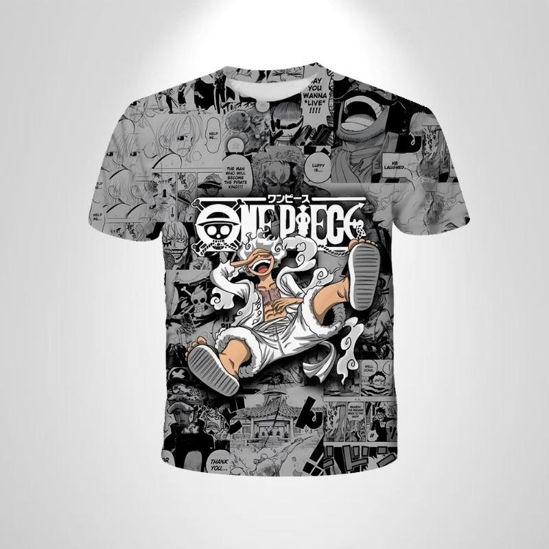 Cartoon Short-sleeved Cosplay Luffy Men  Anime One Piece Boy T-shirt Mans Top Boy Loose Men Clothing Black T-shirt