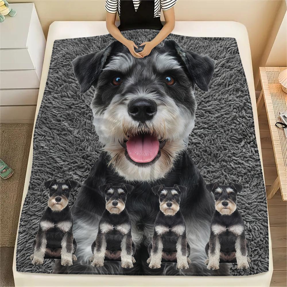 1Pc Yorkshire Terrier Schnauzer Print Flannel Blanket, High quality Comfortable for All Seasons, Home Decor, Warmth and Comfort, Perfect for Gifts