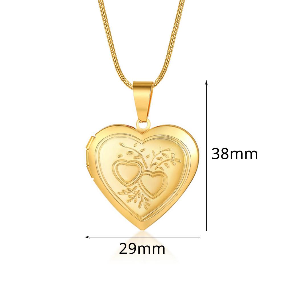 Romantic Heart Locket Photo Frame Pendant Gold Color Stainless Steel Snake Bone Chain Memorial Necklace For Women Jewelry Gift