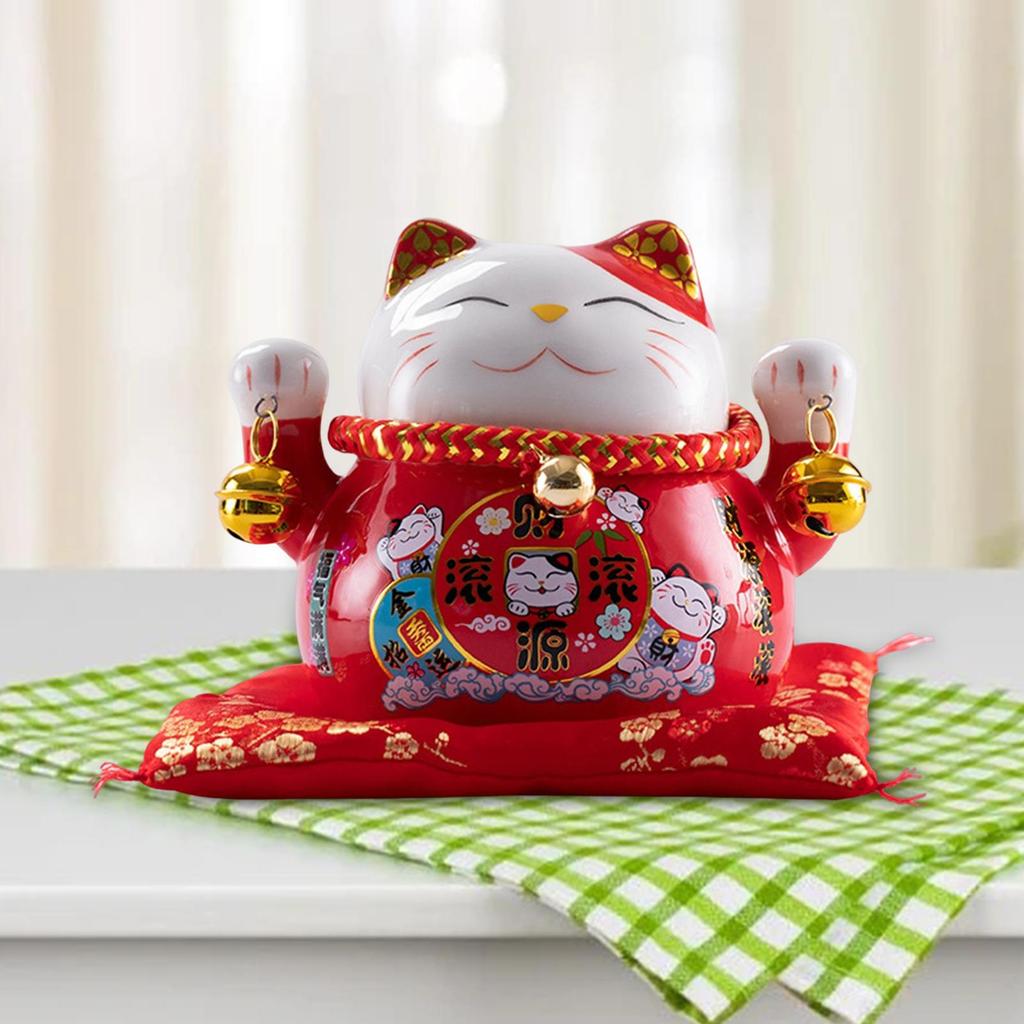 Cute Lucky Cat Money Bank Animal Statue Sculpture Money Box Ceramic Ornament for Desk Decor Collection Business Gift