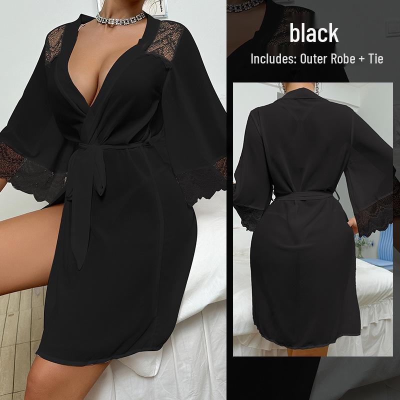 Sexy Chiffon Lace Nightgown - Sheer Temptation Robe for Women