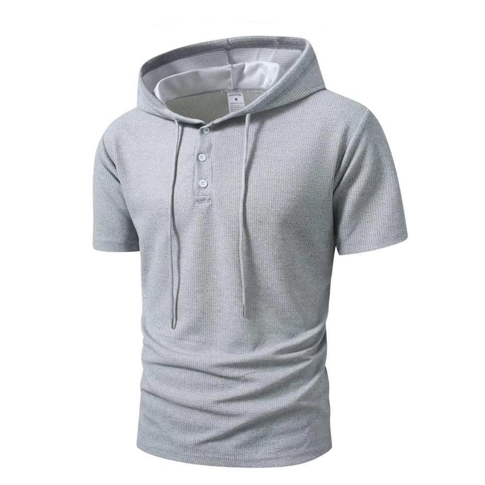Men s Hooded Short-sleeved T-shirt Men s Fashionable Trendy Casual Short-sleeved Hoodie S светло-серый