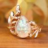 Luxury Female Big Water Drop Opal Stone Engagement Leaf Ring Vintage Gold Color Wedding Fashion Jewelry For Women