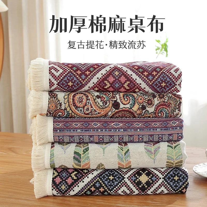 Vintage Bohemian Style Dining Table Cloth Cotton and Linen Home Decor Geometric Tablecloth Furniture Tea Table Dust Cover Towel