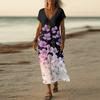 Summer Dress Women's Long Boho Beach Dress Elegant Maxi Dress V-Neck Short Sleeve Summer Tunic Dress Light Airy
