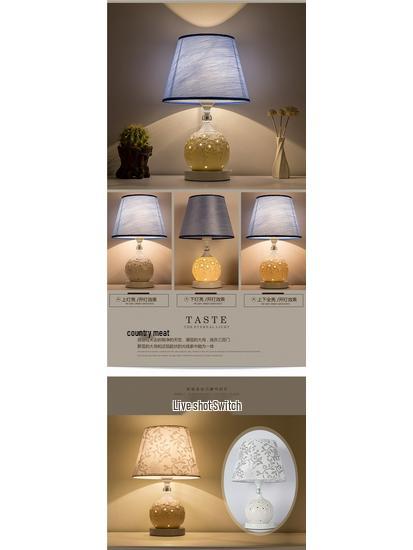 European Style Ceramic Bedside Lamp: Fashionable, Dimmable Night Light with Fabric Shade for Bedroom or Study.