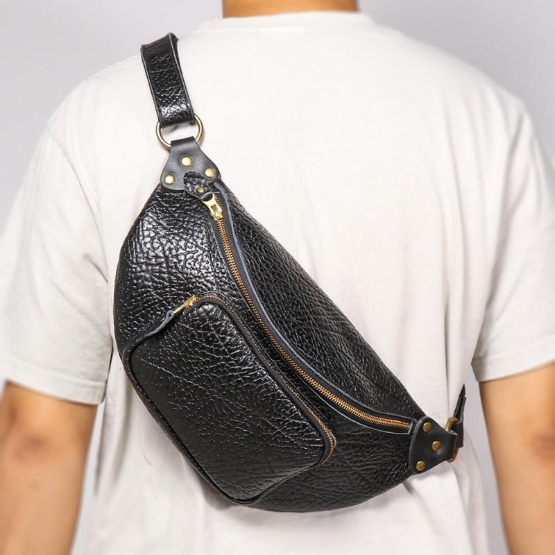 

New Men s Waist Bag Crossbody Multifunctional Fashionable Personalized Leather Motorcycle Wild Cowhide Chest чорний