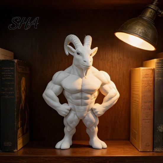Dekoration für Erzählräume 3D-gedruckte muskulöse Ziegenfigur, Tierfigur Schreibtisch für Nischenkunst Sammlerstück Heim Büro Regal, Lustiges Geschenk für Fitnessstudio-Besucher Liebhaber