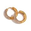 MamacitaSlay Classic Diameter 20mm Half Inlaid Zircon Gold Silver Color Hoops Women Stainless Steel Earrings Jewellery Women