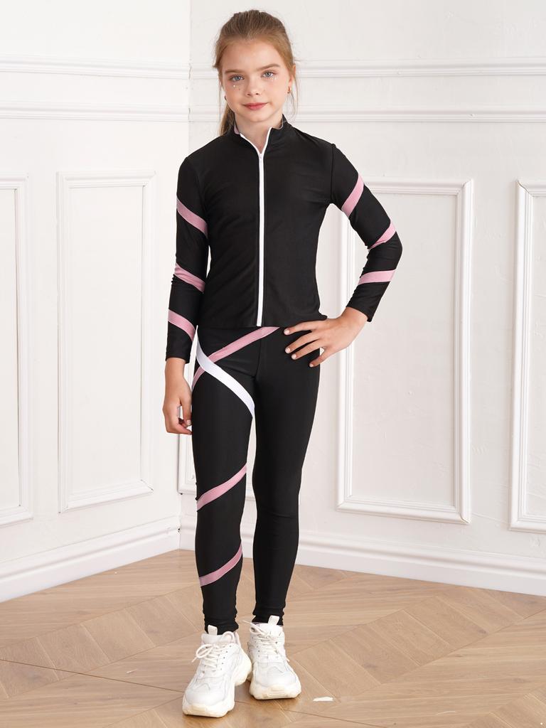 Dětské Dívčí Kontrastní barva Proužek Sportovní oblek Zip Stojánek Límec Dlouhý rukáv Mikina Legíny pro cvičení jógy Běh Bruslení