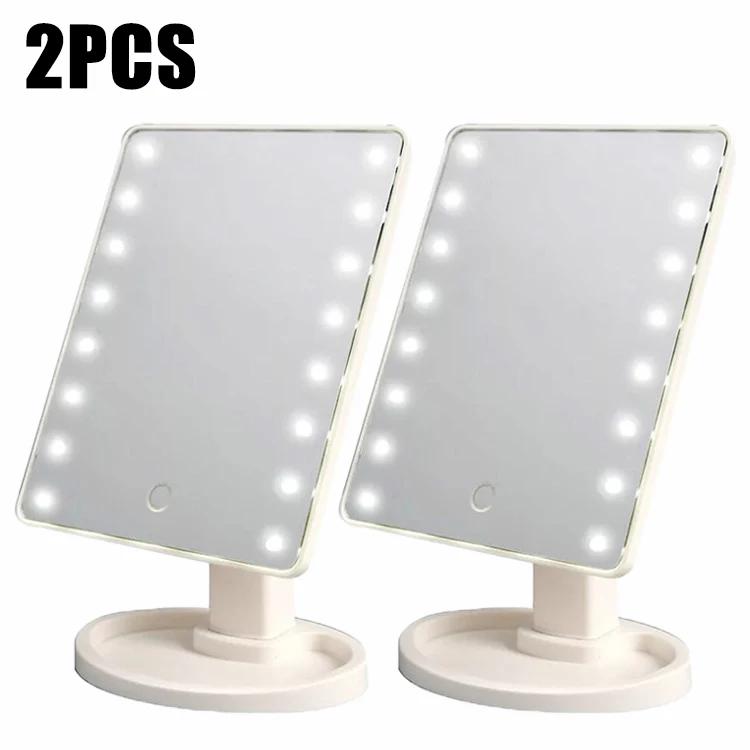 Espelho de maquiagem iluminado de 22 LED/16 LED, bateria quadrada e recarregável por USB, espelho de beleza de uso duplo, espelho de vaidade com tela sensível ao toque, brilho